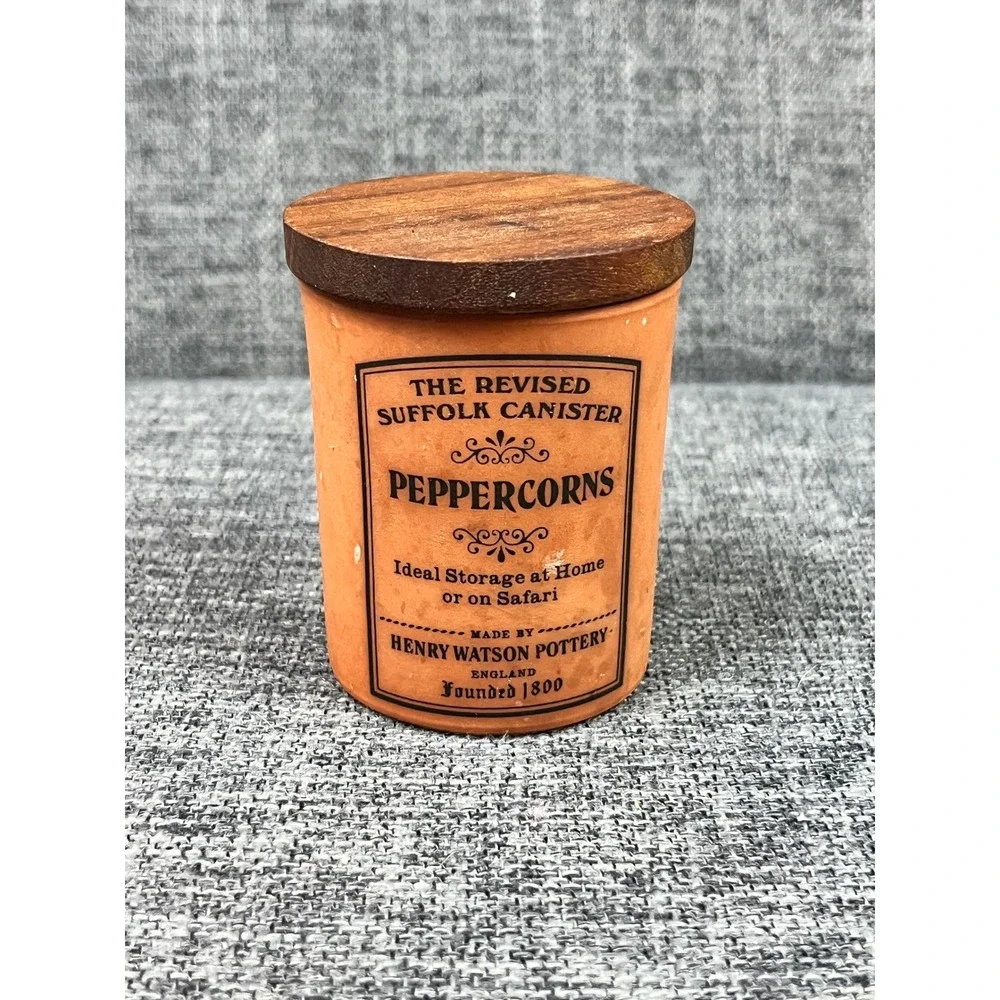 Henry Watson Pottery Peppercorns Suffolk Canister Terracotta Jar Wood Lid